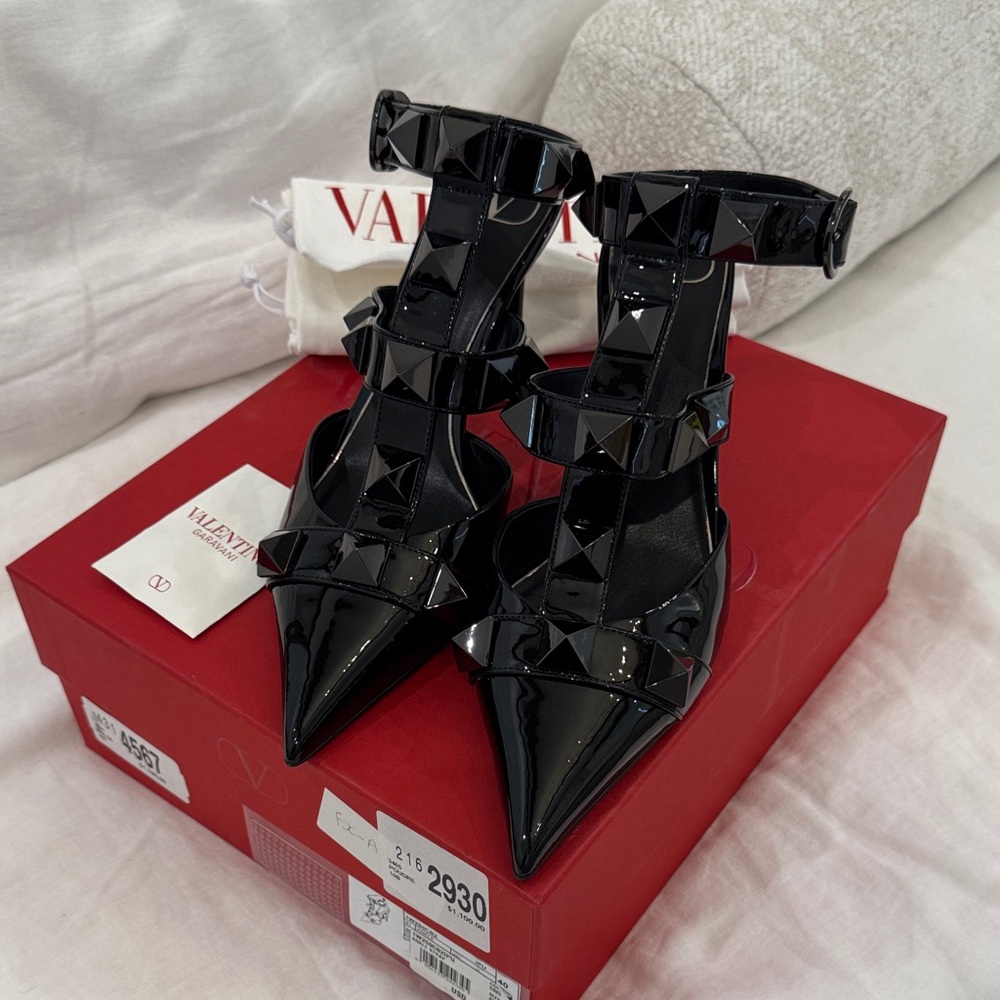 Valentino Glossy Black Studded Heels